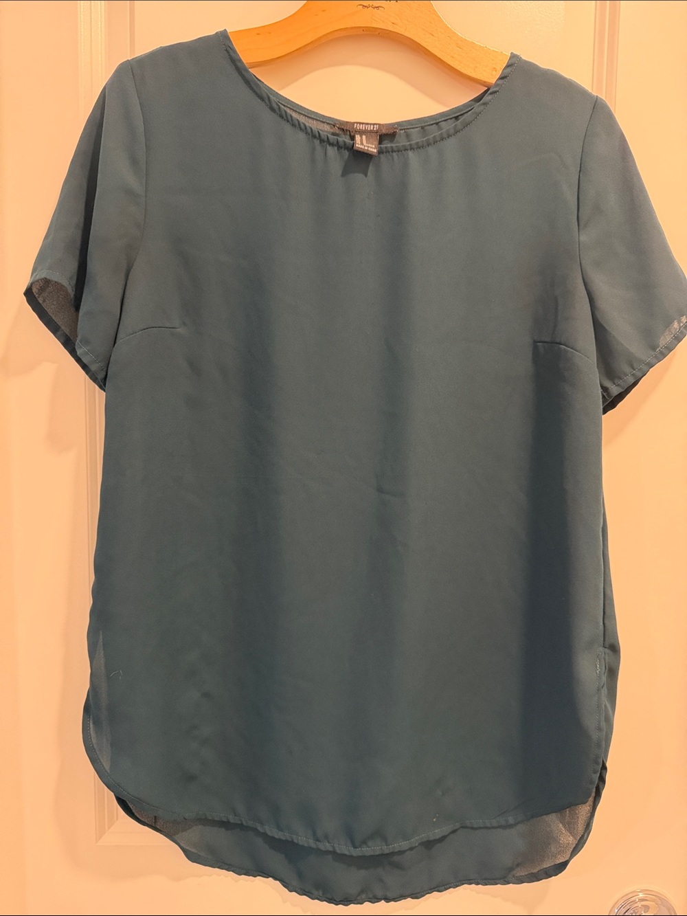 Forever 21 Teal Short-Sleeve Round-Neck Blouse